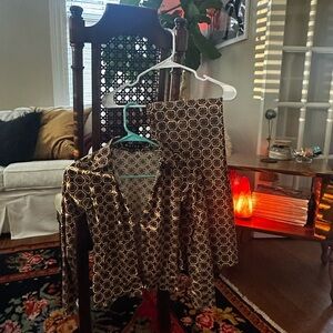 Motel Rocks Geometric Brown and Cream Top
